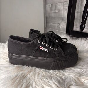 Superga Black Platform Canvas Sneakers for Women size 7